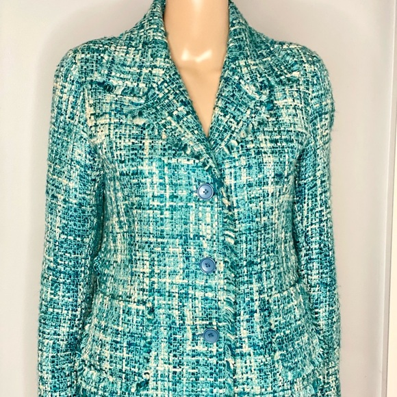 Women's Turquoise Teal Tweed Jacket. Size S - Picture 14 of 16